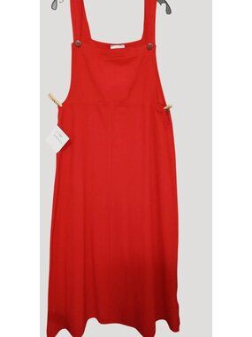 Vintage Maria Guadalajara Red Cotton Jumper Dress Size L Mexico Overalls NOS